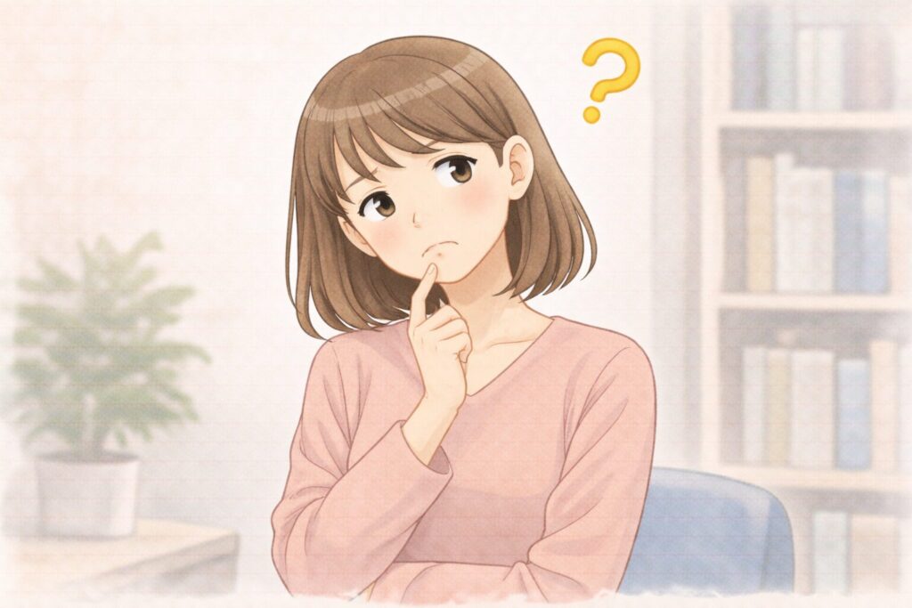 無排卵月経かどうか分からず考え込む女性のイラスト