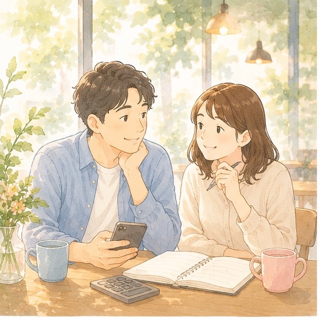 保険適用の条件をパートナーと確認する様子