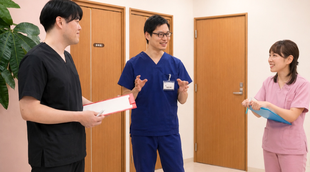 スタッフと語り合う院長・佐藤善啓